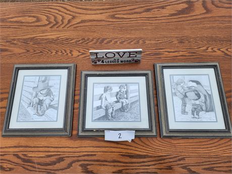 3 Pictures in Frames and Desk Display
