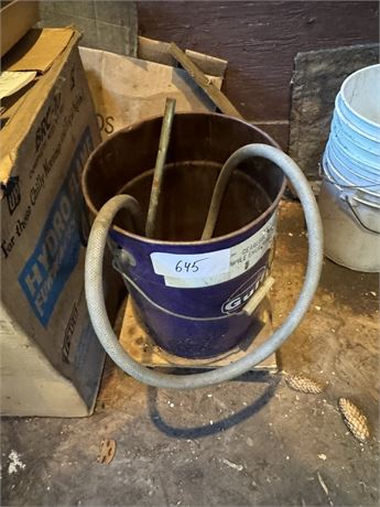 Lot 645 - Oil bucket with Fuel Line and Nozzle, Oil Sifter