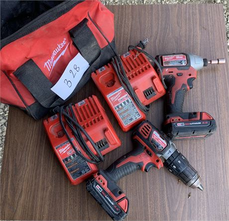 Lot 28 - Milwaukee drills and chargers