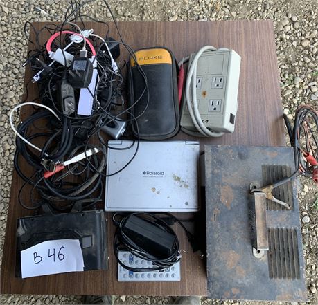 Lot 46 - Misc Battery charger, Power bar, Cables, Circuit breaker tester