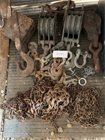 Lot 125 - Pulleys, Chains, Clevases and Chain Hooks