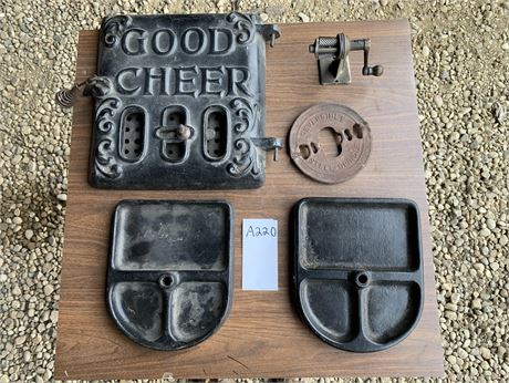 Lot 220 - Cast Iron Wood Coal Stove Door and misc