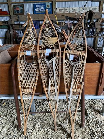 Lot 180 - (3) Vintage Snowshoes and Old Cans and misc