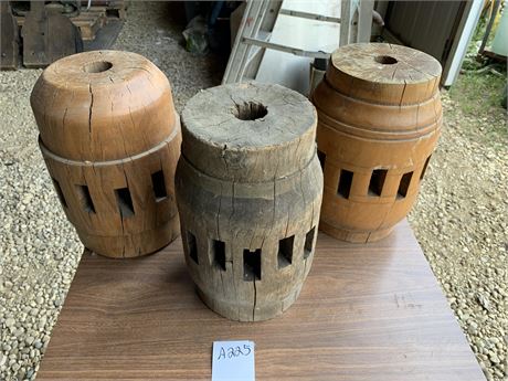 Lot 225 - (3) Wood Wagon Wheel Hubs