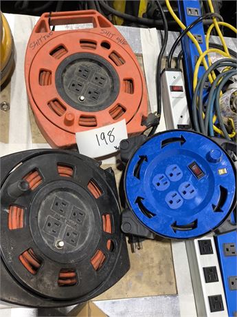 Lot 198 - Electrical Extension Cord Reels and LED High Bay Lights
