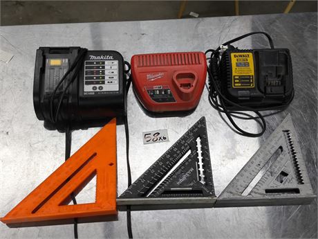 Lot 58 - Battery Chargers and Framing Squares