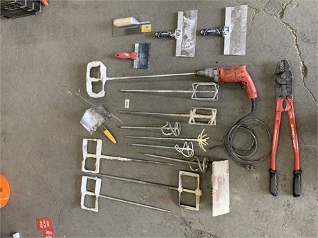 Lot 134 - Drywall and Compound Mixing Tools