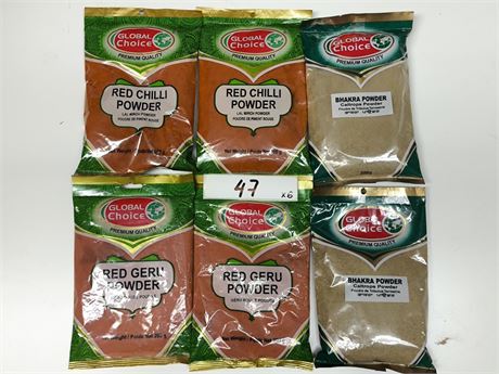 Lot 47 - global choice red chilli powder,global choice bhakra powder