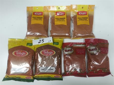 Lot 25-khan chilli powder,telugu guntur chilli powder,ravi red chilli powder