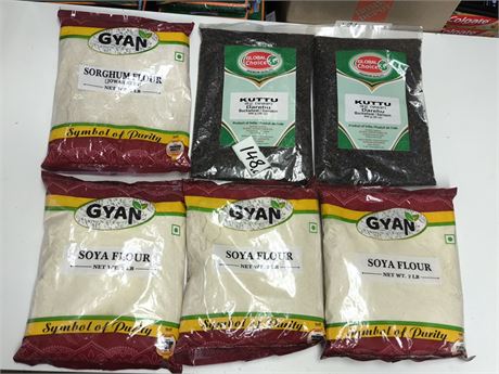 Lot 148 - gyan sorghum flour, global choice kuttu, gyan soya flour