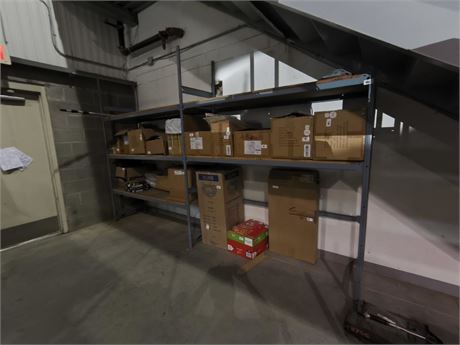 Lot 151 - Grey Storage Racking 3 ends 13 arms & plywood shelves