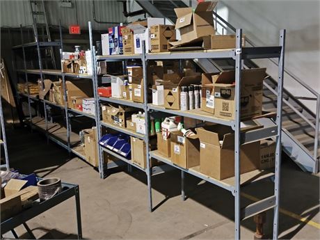 Lot 150 - Grey Storage Racking 7 ends 42 arms & plywood shelves