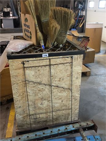 Lot 198 - Broom and shovel holder with 4 brooms