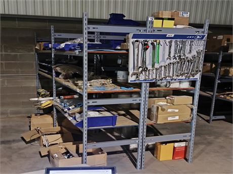 Lot 148 - Grey Storage Racking 6 ends 12 arms & plywood shelves