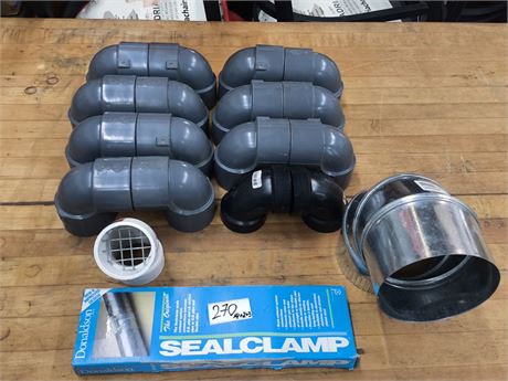 Lot 270 - Adj. Elbow, Donaldson seal clamp, Systom 636 Gas Vent, PVC elbows