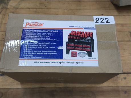 Lot 222 - Pabreak specification parameter table