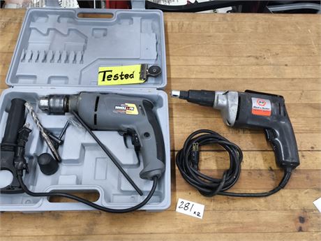 Lot 281 - Handle Fox electric drill with case, Black and Decker scrugun